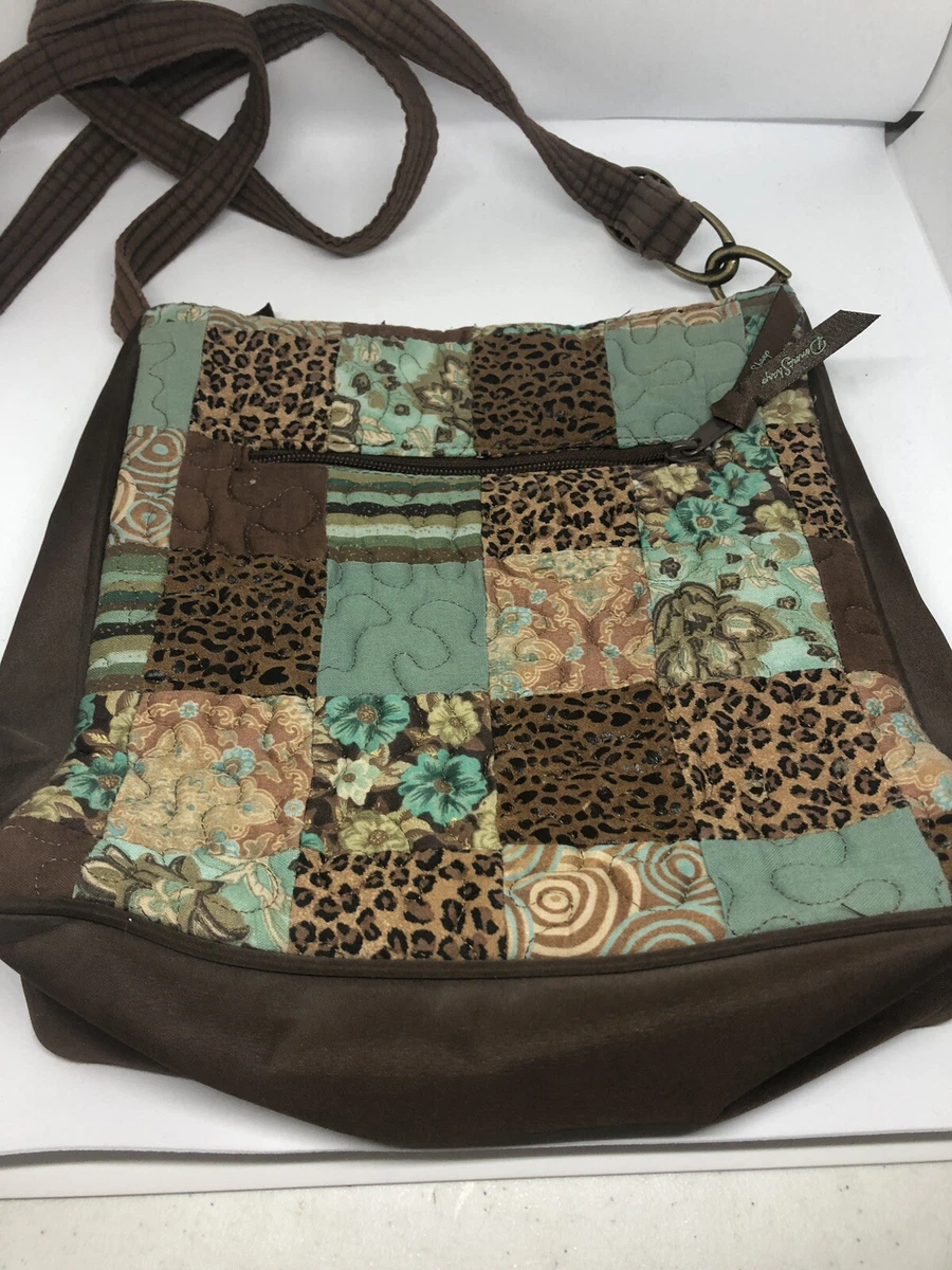 Donna Sharp Handbag Quilted Purse Brown Green Shoulder Bag aa15