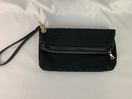 Simply Vera Vera Wang Black Canvas Foldover Wristlet Canvas Goldtone Hardware - Picture 2 of 6