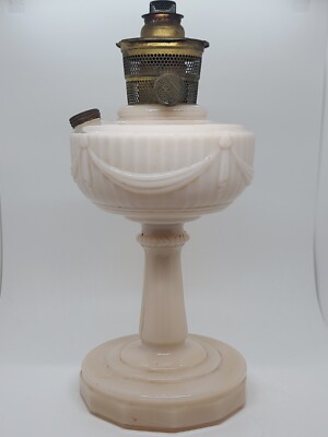 Antique Tall Aladdin Alacite 'Lincoln Drape' Marbled Pink Custard