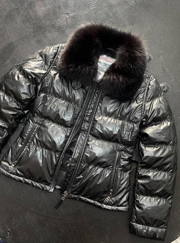 Prada 280798 Women’s Black Down Puffer Jacket Fur Collar TG 40