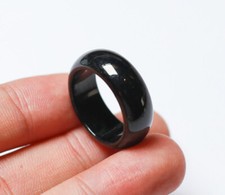 Certified Black Green Natural A JADE Jadeite Circle RING USA.7.75       508014