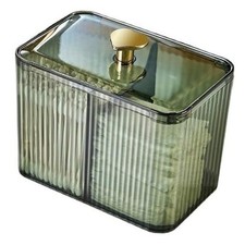 Qtips Holder Bathroom Container,3-Section Cotton Ball/Swabs 3 Grid-Green