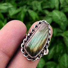 Bague pierre précieuse labradorite flashy 925 plaqué argent sterling bijoux U...