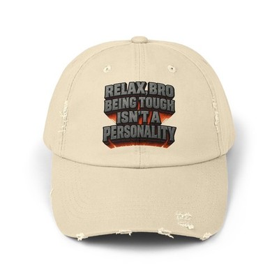 Unisex Distressed Hat Macho Parody Tough Guy Text Art