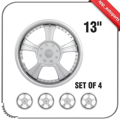 4x 13 inch Hub Caps PP Tire & Rim Covers Silver Cover Kit Fits All Makes Models