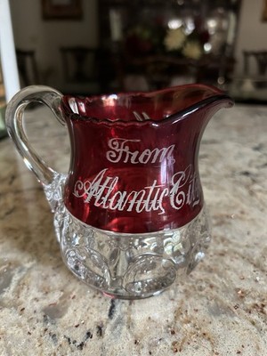 1895 Atlantic City Ruby Stain Antique Souvenir EAPG PITCHER for MOTHER