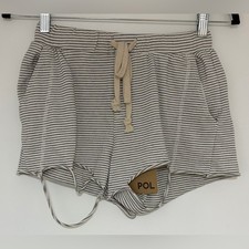 POL Women's Lea White and Black Striped Distressed Shorts Size Small NWT