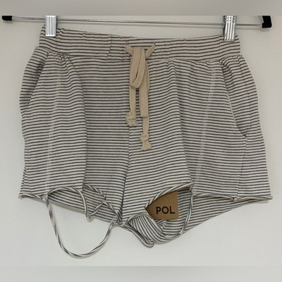 POL Women's Lea White and Black Striped Distressed Shorts Size Small NWT
