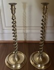 Pair of Heavy Antique Barley Twist Brass Candlesticks - 18.5 Inches Tall