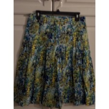 Talbots Womens Blue Green Floral A-Line Pleated Skirt Size 6 Cotton Blend