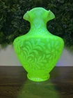 Vintage Fenton Topaz Vaseline Uranium Daisy Fern Vase 11.25” Rare