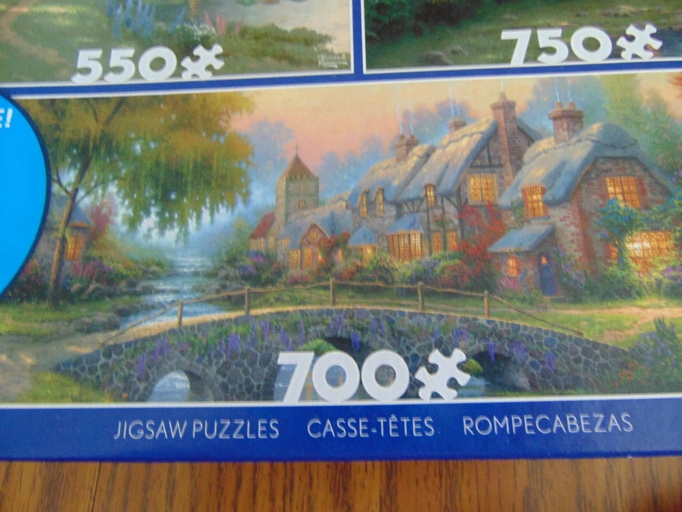 Novos quebra-cabeças 3 em 1 Ceaco Thomas Kinkade 500 & 700 e 750 lacrados de fábrica - Imagem 3 de 4