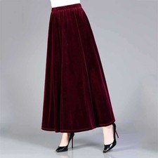 Velvet Long Skirts A-line Vintage Big Swing Thin Pleuche Pleated Elegant M-6XL
