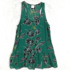 Cabi Womens Top Tunic Peplum Blouse Sleeveless Green Floral Ruffle S