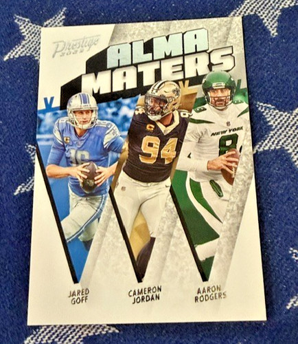 Aaron Rodgers, Cameron Jordan, Jared Goff #AM-9 2023 Panini Prestige Alma Maters card