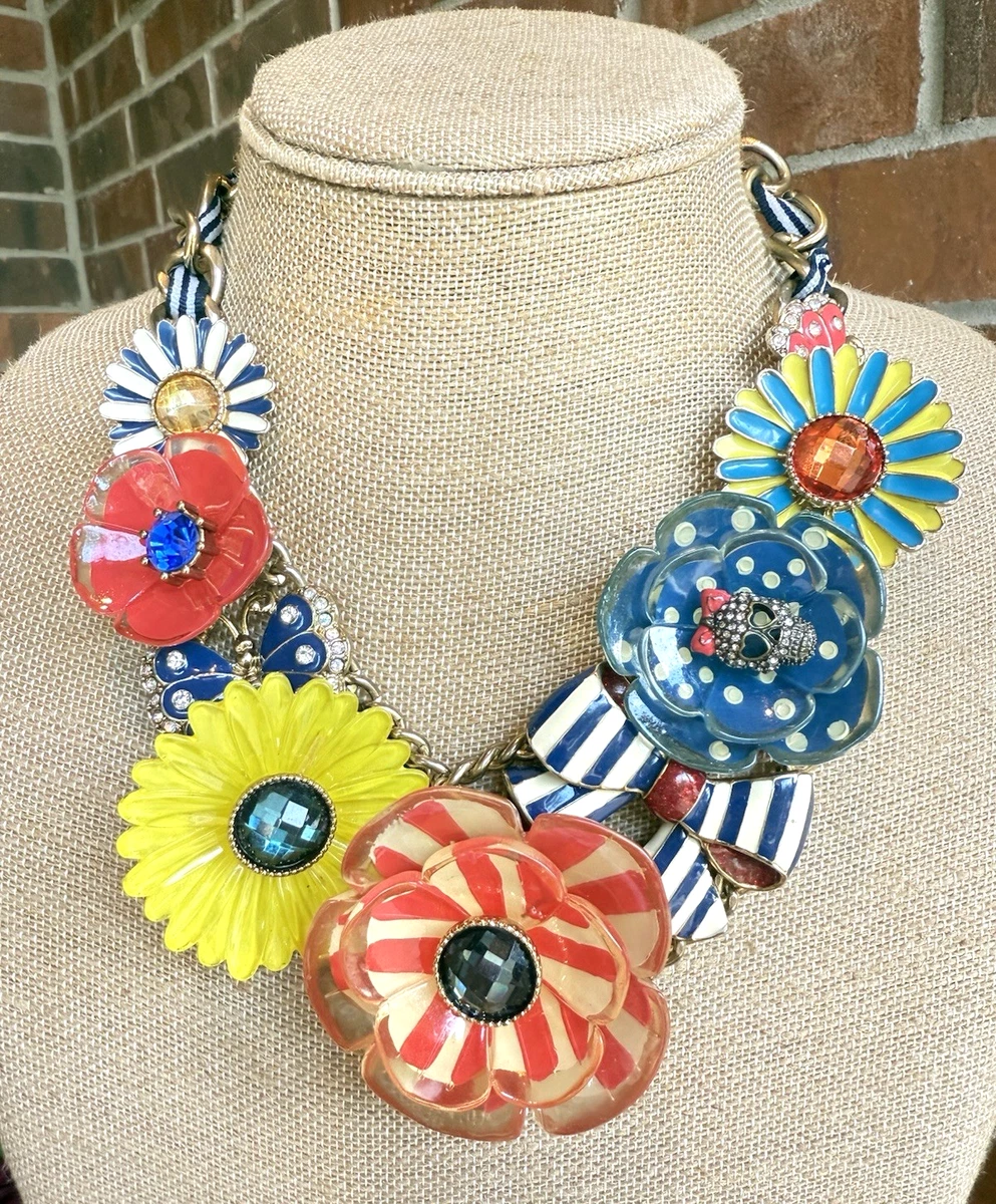 Betsey Johnson Faux Stone Garden Glam Flower Fringe Drop Earrings In
