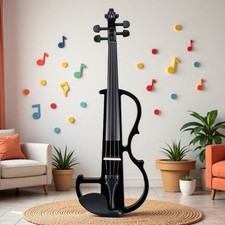 4/4 Full Size Silent Electric Beginner Violin Set - Headphones  Gloss Black