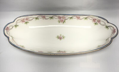 Hand Painted Nippon Celery/Bread Dish With Pink Flowers Gold-Trimmed