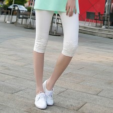 Summer Women 3/4 Length Zipper Leggings Girl Lace Pants Stretch pants 5 Colors
