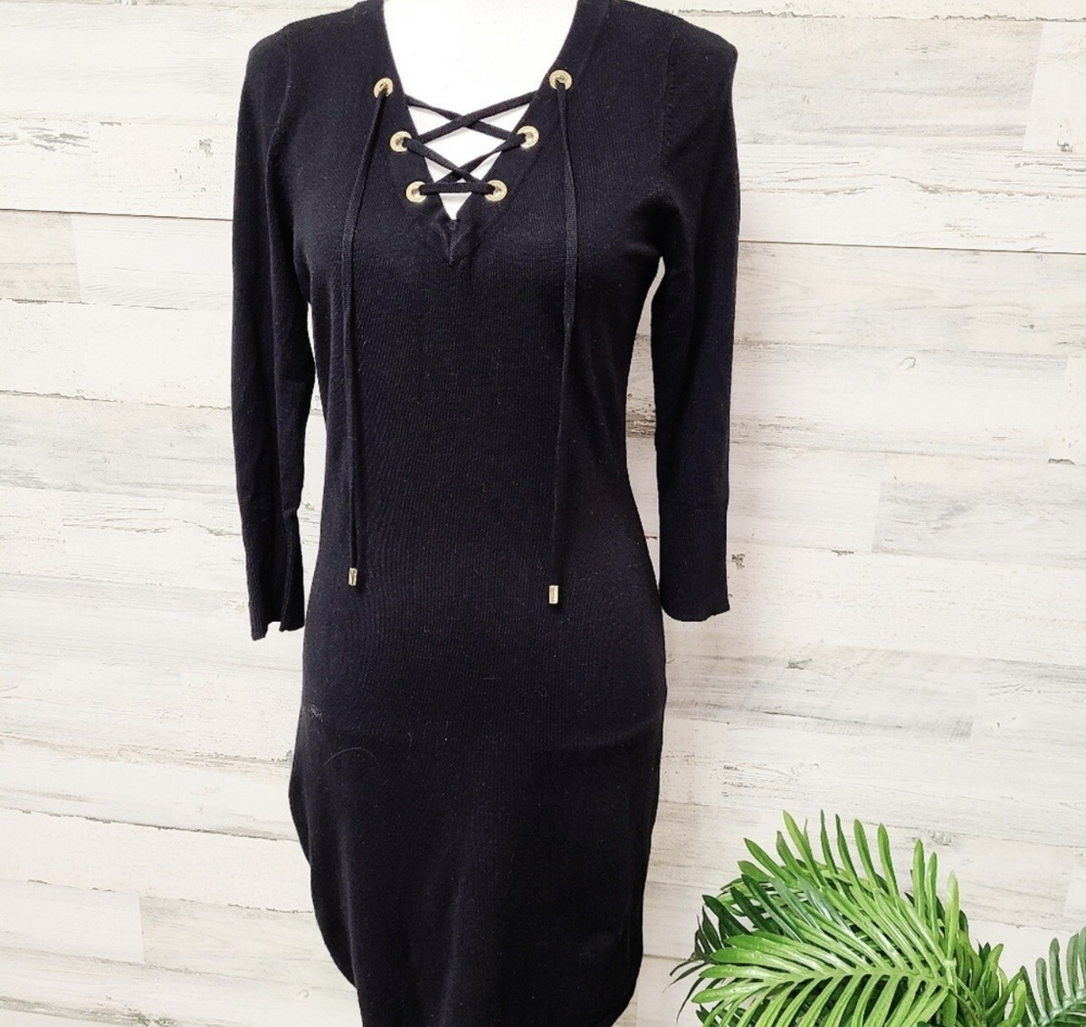 Knitted Dress Calvin Klein Black Dress With Pearls Calvin Klein