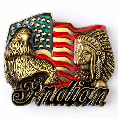 Indian/American Flag Belt Buckle Western Cowboy Native American
