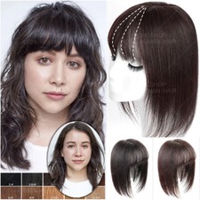 US 100 Remy Human Hair Mono Topper Clip In Top Piece Toupee Wig Bangs For Women
