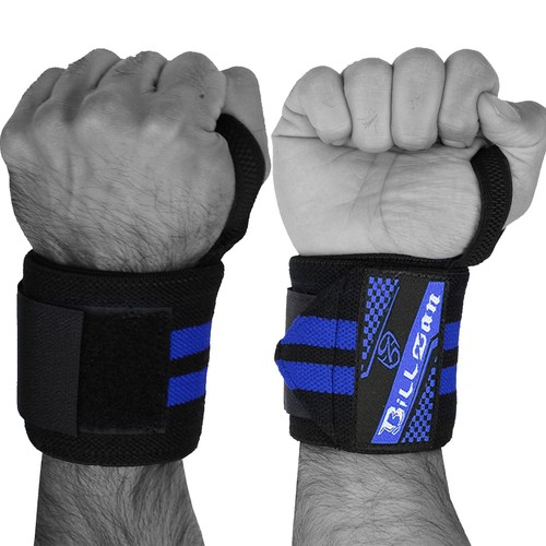 Billzan 18-Inch Cotton Wrist Wraps For Weight Lifting – Grey With White Stripes