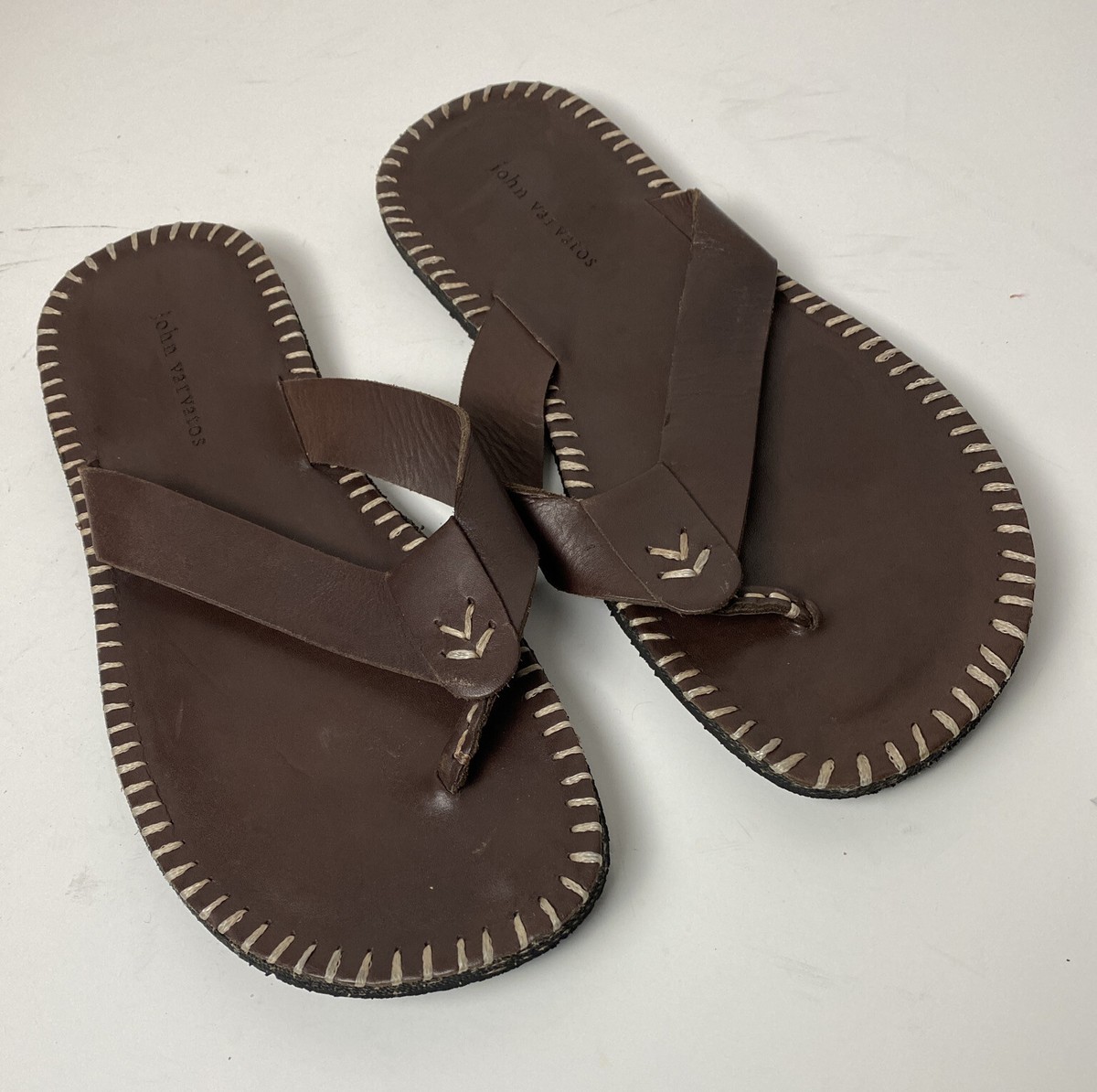 JOHN VARVATOS BROWN LEATHER THONG SANDALS SZ 10 | eBay display picture 2