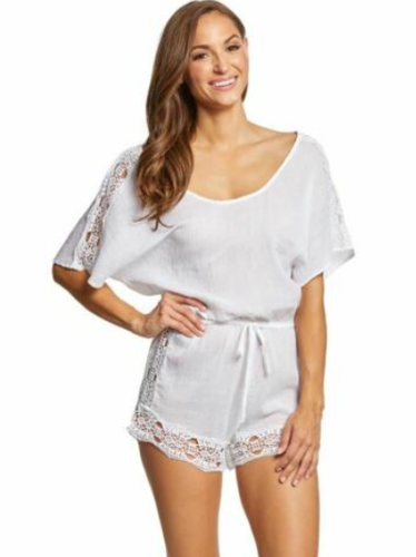 La Blanca Swimsuit Cover Up Island Fare Scoop Neck Romper White, L - Picture 2 of 5