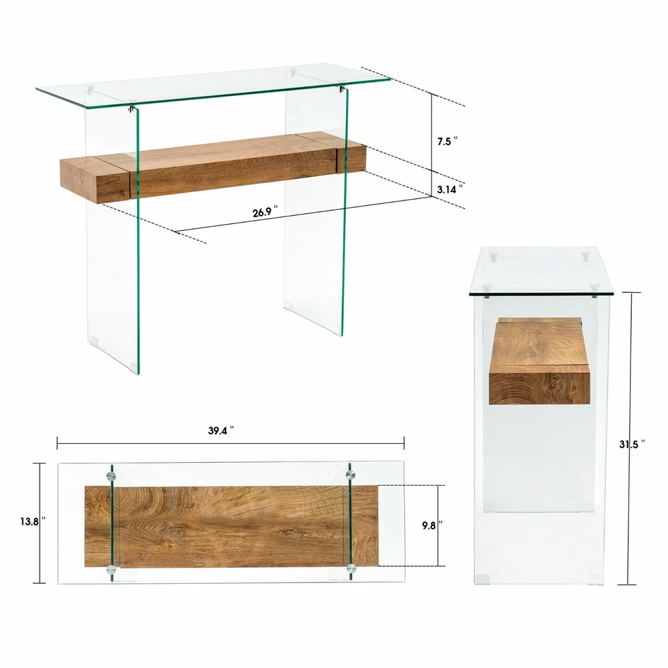 Ivinta Narrow Glass Console Table with Wood Storage Shelf Enterway Sofa Table - Image 4 of 4