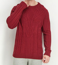 CLUB ROOM Sweater Mens XXL Maroon Red Pullover Crew Chunky Knit Elk Cottage
