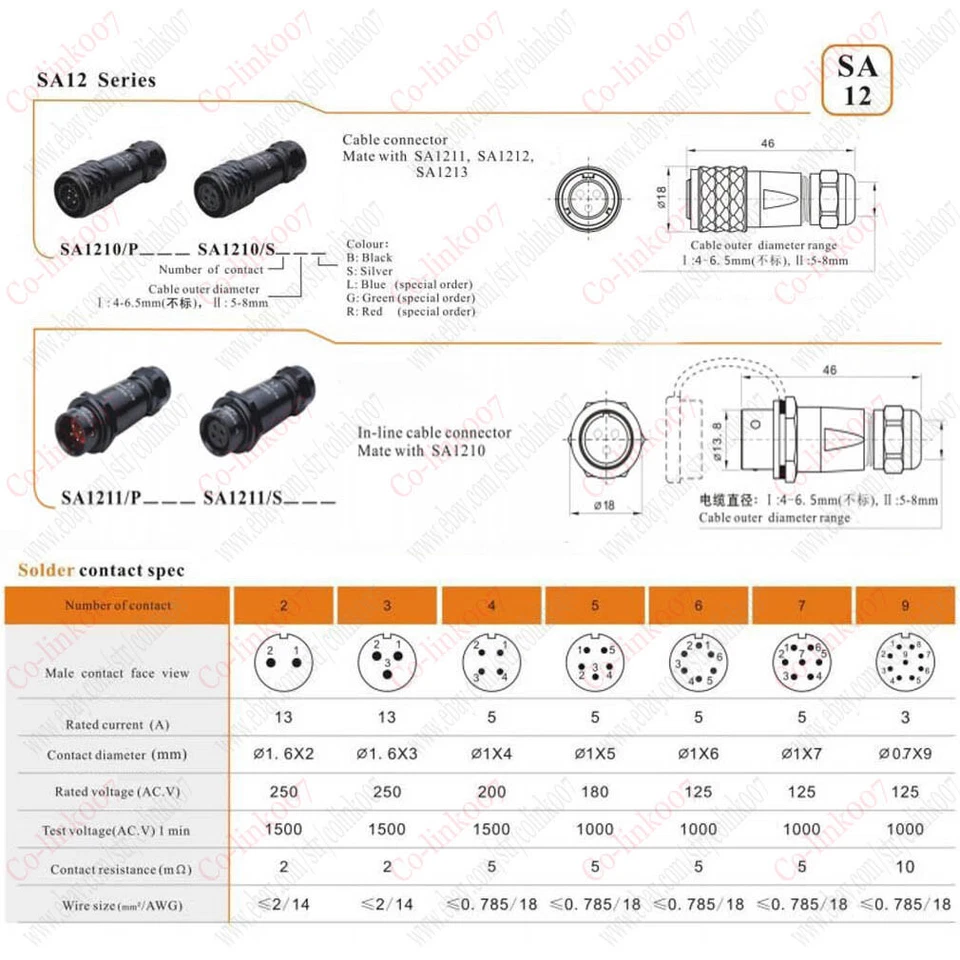 SA12 Inline Cable Coupler IP67 WEIPU Waterproof Plug & Socket Connector 7pin - Image 2 of 4