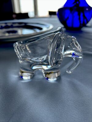 Vannes Le Chatel Art Glass ELEPHANT Crystal Trinket Dish ~ Made in France