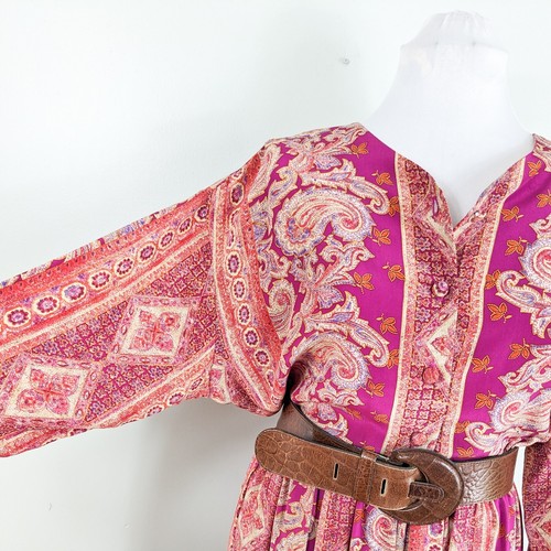 Conjunto Maxi Falda Blusa Top Seda Vintage Floral Cachemira Botón Largo Bufanda Rosa XL - Imagen 5 de 18