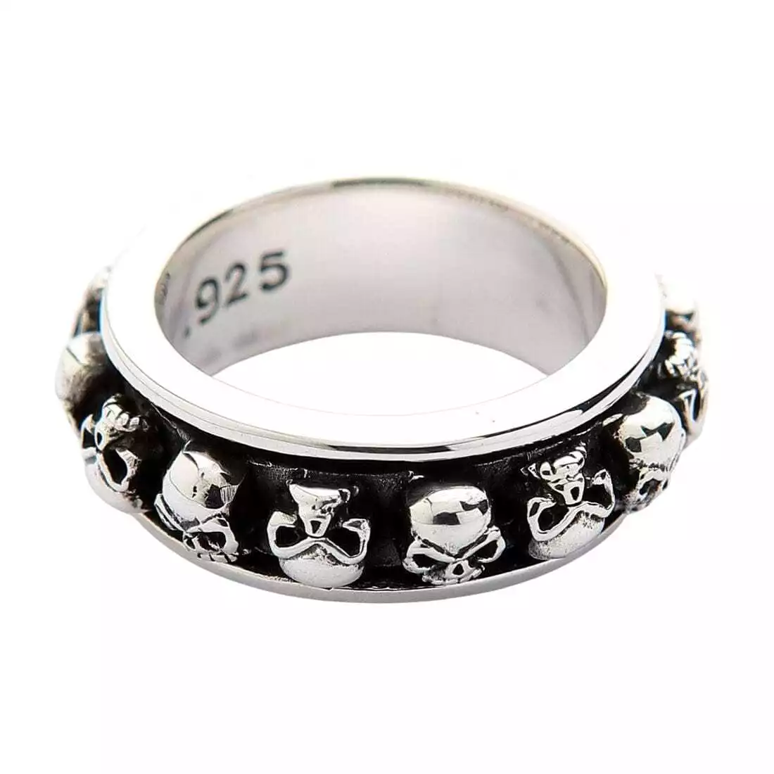 925 Sterling Silver Mens Skull Spinner Ring Gothic Spin Biker
