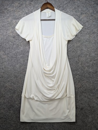 Studio Y Dress Womens Medium Ivory Draped Neck Stretch Sheath Vintage USA Made - Picture 10 of 10