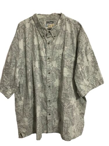 4X Big Dogs Hawaiian Shirt Green Floral Reverse Print Fabric Button Cotton Luau