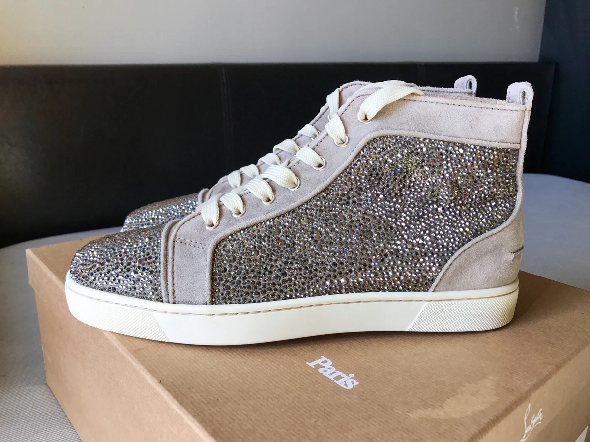 Mens Christian Louboutin Suede Gray Swarovski Strass Sneakers Size 41.5  ($3295)