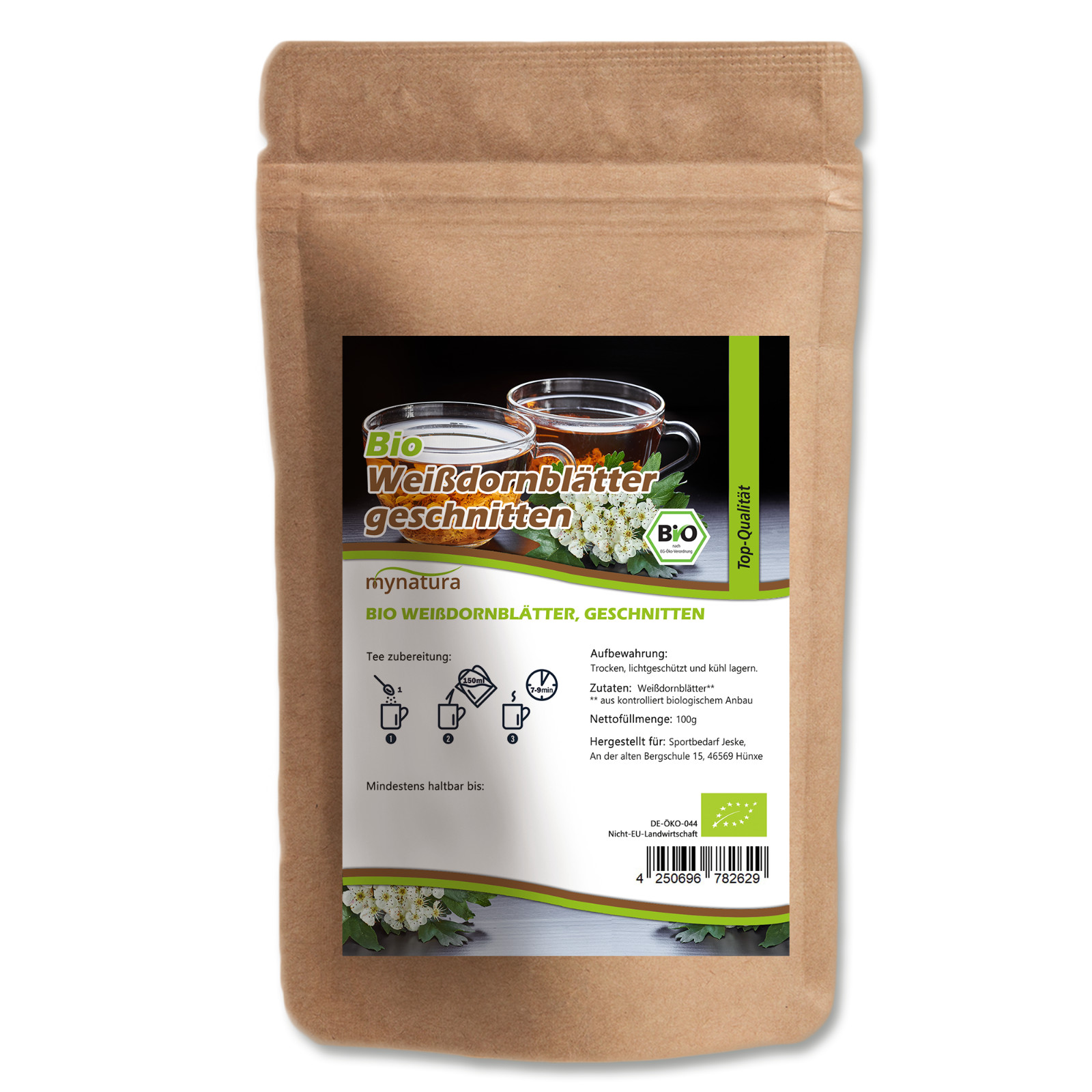 Mynatura Bio Weißdornblätter mit Blüten geschnitten 1000g I Weißdorn Tee