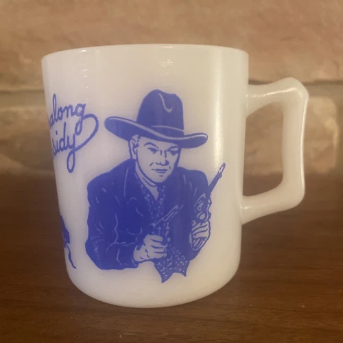 1950's Blue Hopalong Cassidy Milk Glass Mug Cup Western Hazel Atlas See Pictures