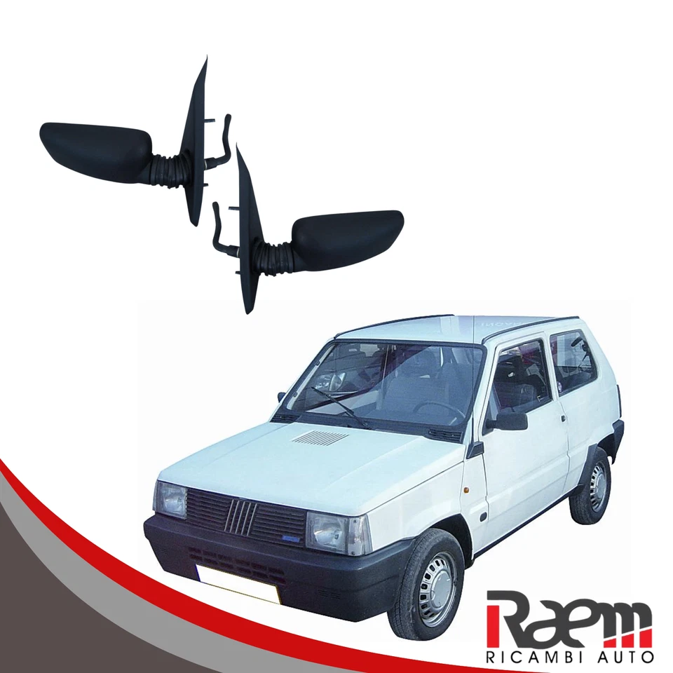 COPPIA Specchi Retrovisori Con Leva MANUALI NERI FIAT PANDA 141 750 Compatibili - Immagine 2 di 4