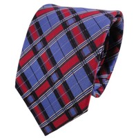 Tigertie Designer Seidenkrawatte Blau Rot Silber Kariert - Krawatte Seide