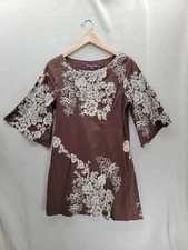 NWT Sweet Sinammon Brown Embroidered Floral 3/4 Sleeve zip side Dress Size-M