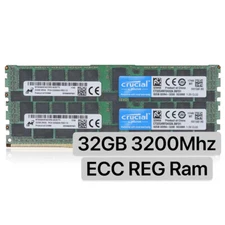 Crucial 64GB (2X32GB) 3200MHz DDR4 PC4-25600 ECC Registered Memory CT32G4RFD432A