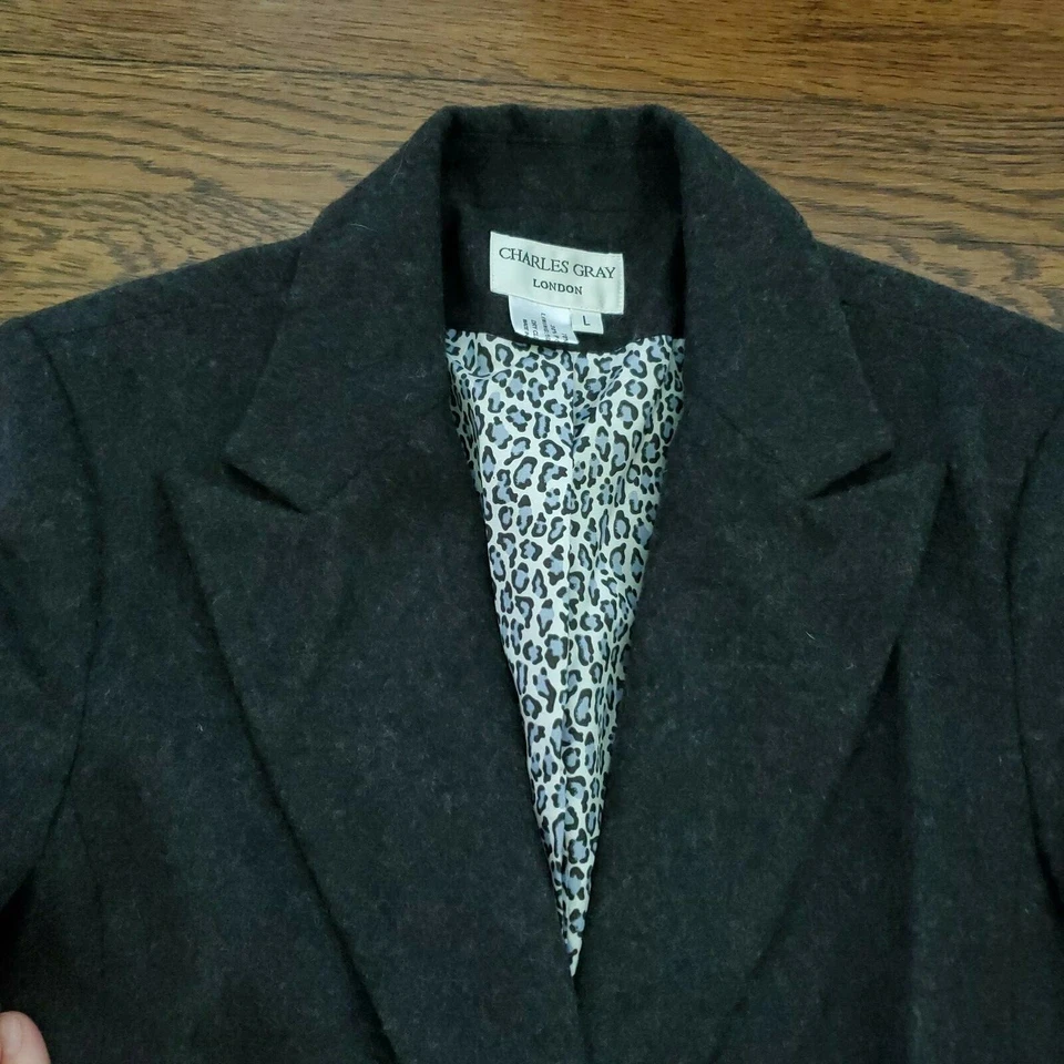 Mujer Londres Gris Oscuro Blazer Traje Chaqueta Lana Talla L Dorado Botón Charles Gris Foto 3 de 4
