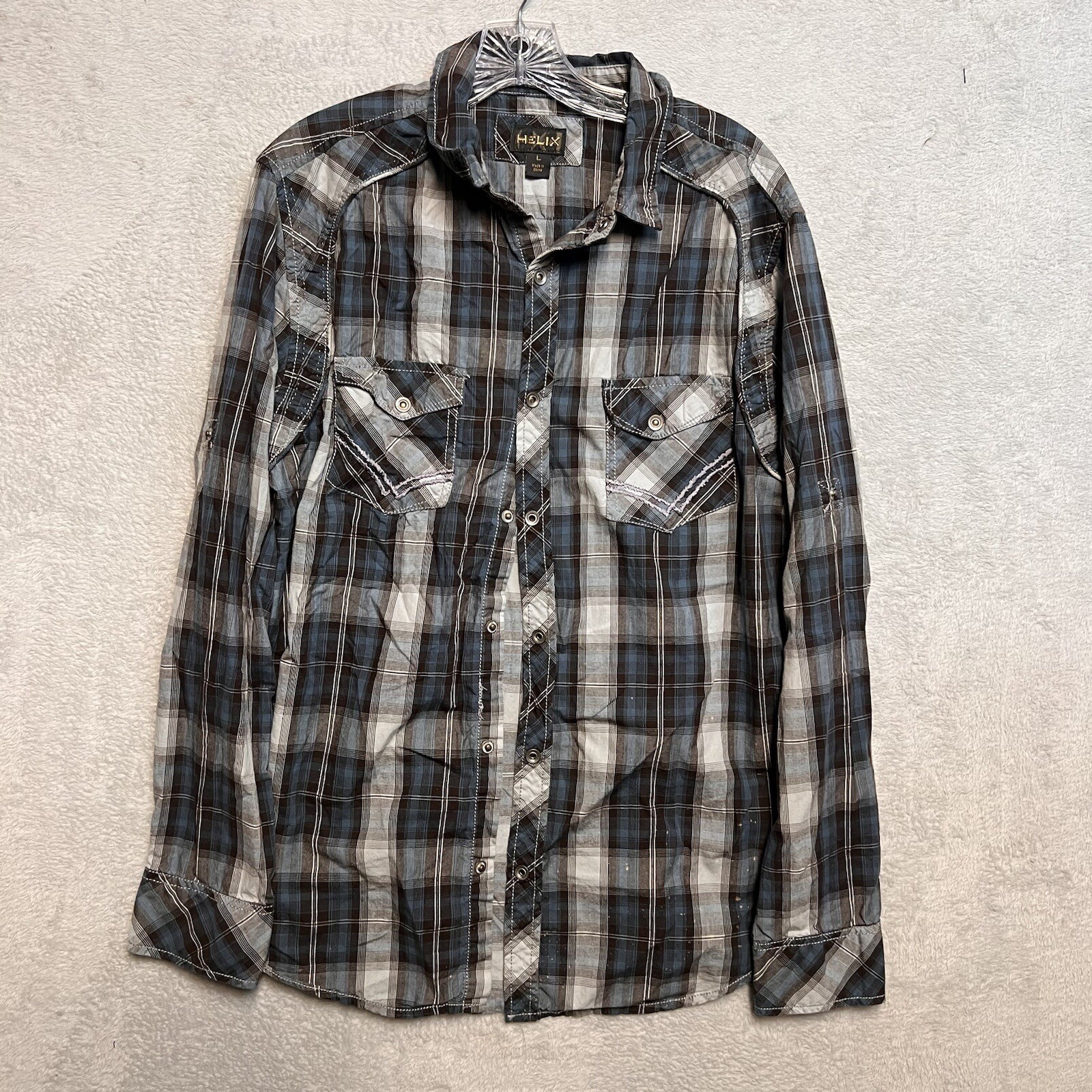 Helix Men’s Button Up Long Sleeve Shirt Size L