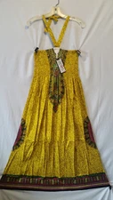 Women Clothing Long Dress Kaftan Sundress Dashiki print Yellow Free Size