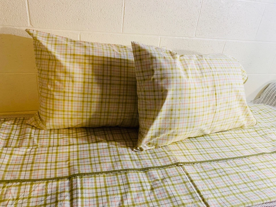 Conjunto de lençóis casuais para casa dupla ~ verde, branco xadrez conjunto com 3 peças - Imagem 3 de 4