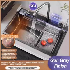 29.5"x 17.7'' Gray Undermount Kitchen Sink Smart Kitchen Sink Single Bowl DropIn