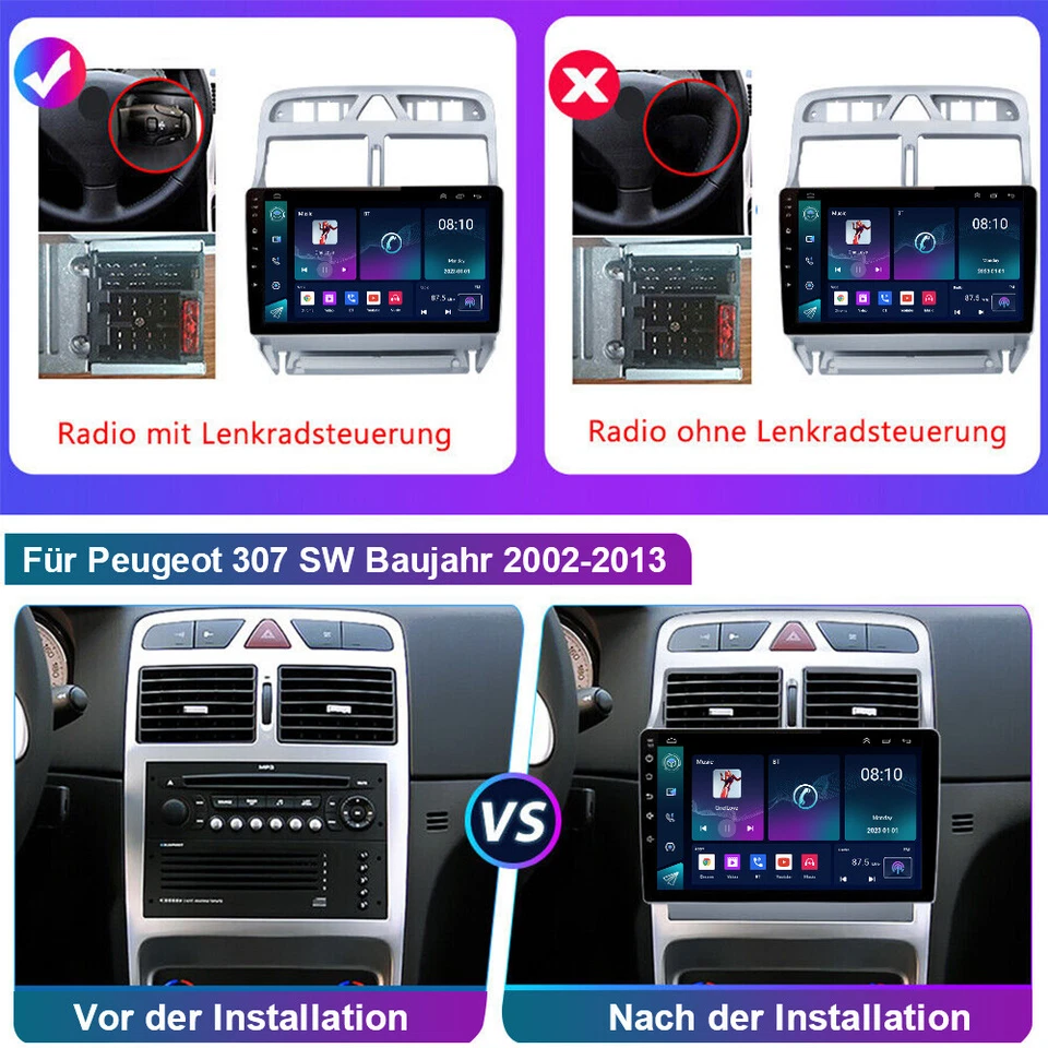 Für Peugeot 307 SW CC 2002-2013 Android 12 Autoradio GPS Navi WIFI 2+32G Carplay - Bild 4 von 4